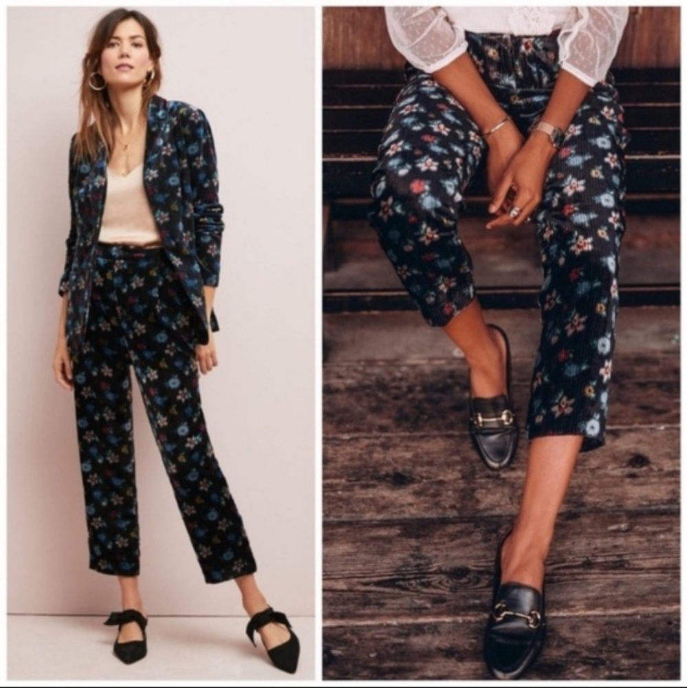 Anthropologie Ett:Twa Ribbed Floral Velvet Pants XS